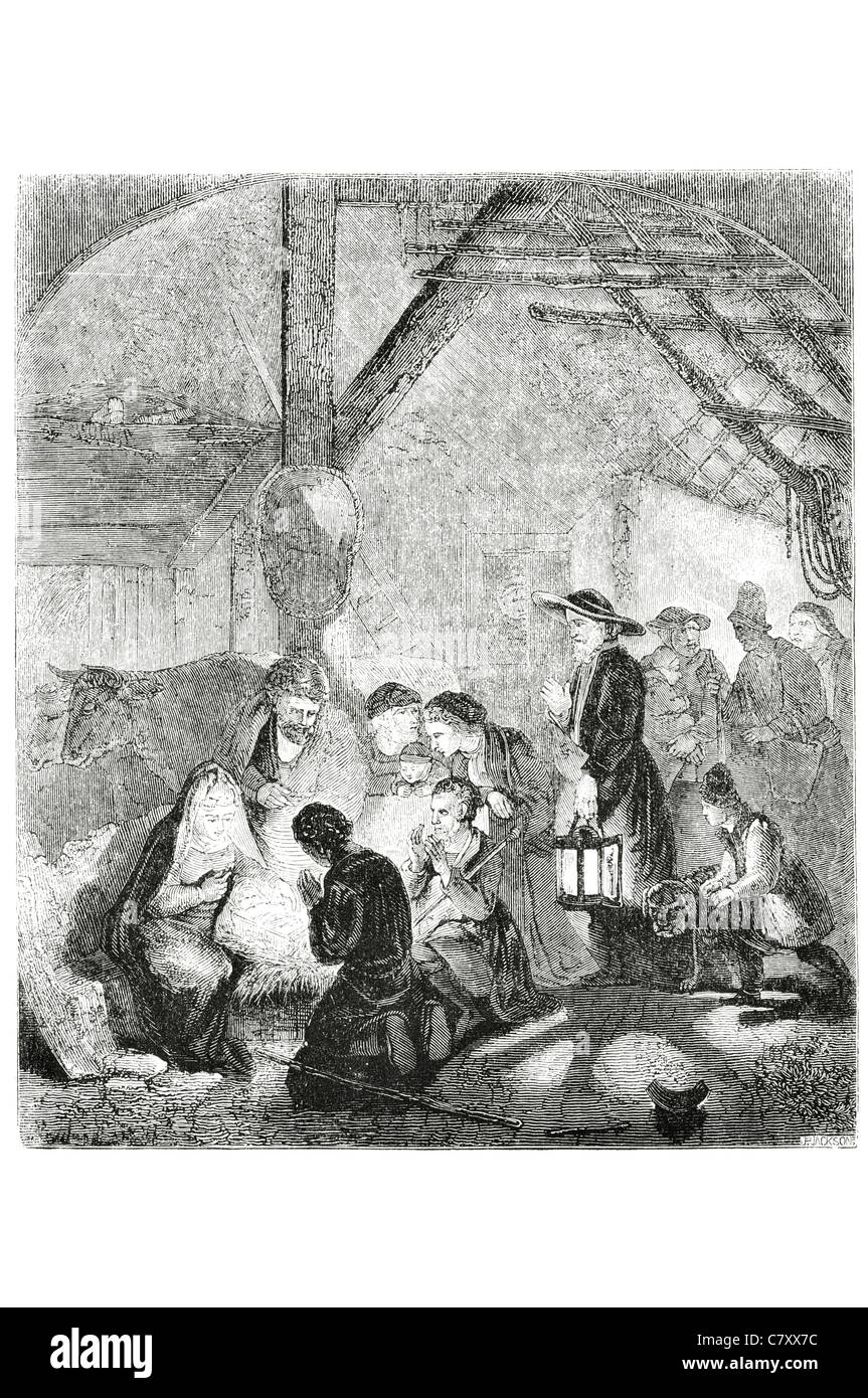 Scène Nativité Jésus évangile canonique naissance Luc Matthieu Bethléem en Judée vierge mère histoire de Noël Joseph Marie mis à manger Banque D'Images Scène Nativité Jésus évangile canonique naissance Luc Matthieu Bethléem en Judée vierge mère histoire de Noël Joseph Marie mis à manger Banque D'Images