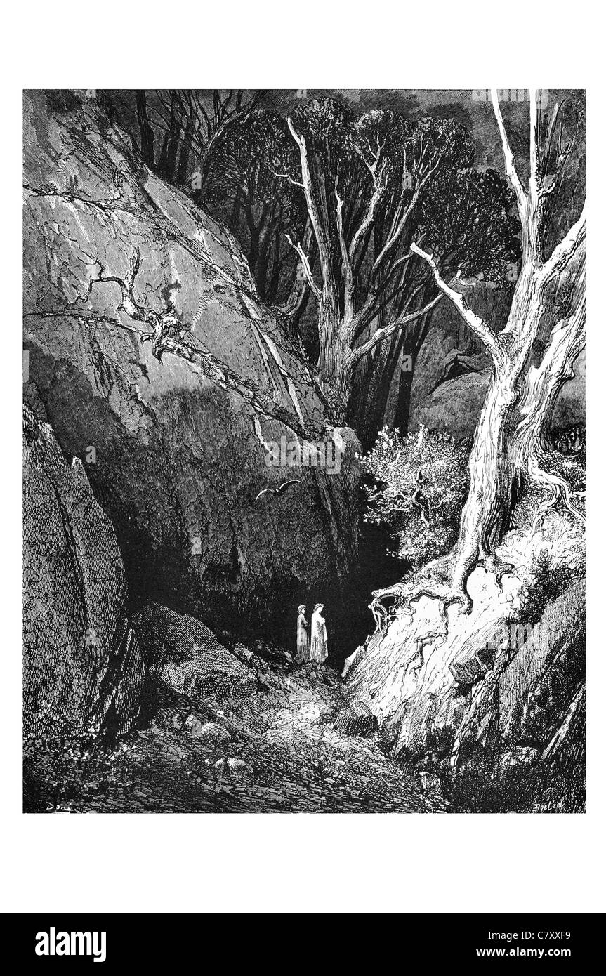 Onward Il a déplacé la vision de l'enfer Dante Alighieri Gustave Doré souffrant de mort mort Religion incarnation divine Banque D'Images