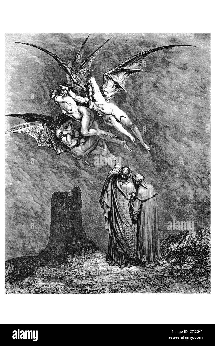 Tu marque chaque dire Erynnis La Vision de l'enfer Dante Alighieri Gustave Doré divine comédie souffrant de mort au-delà. Banque D'Images