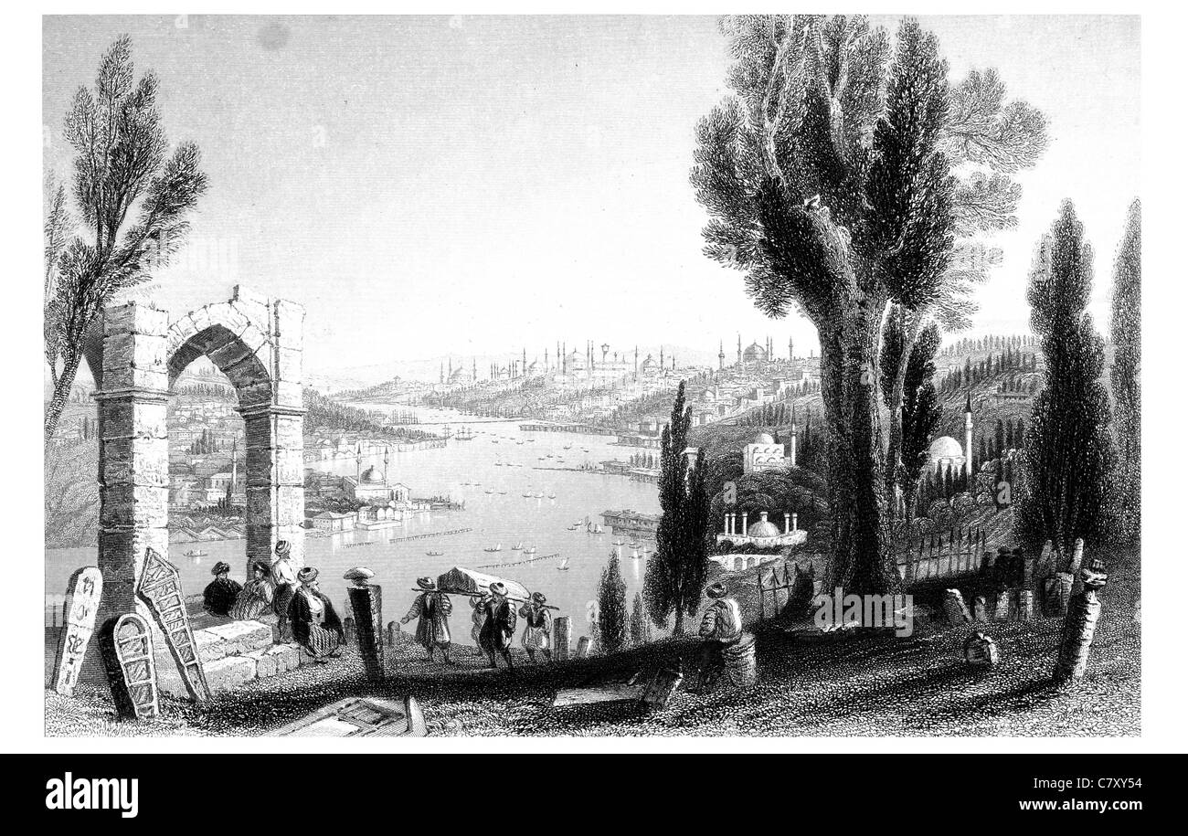 Corne d'Eyoub tombe cimetière historique Khaleej inlet port naturel Bosphore Istanbul ancienne Byzance peninsula Banque D'Images