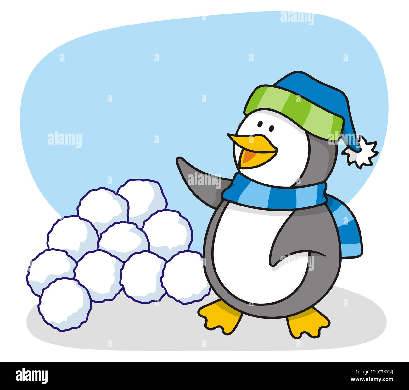 Vector cartoon de petit pingouin avec snow waving Banque D'Images