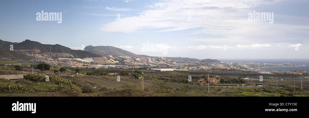 Vue panoramique sur Playa de las Americas, Tenerife, Canaries, Espagne Banque D'Images