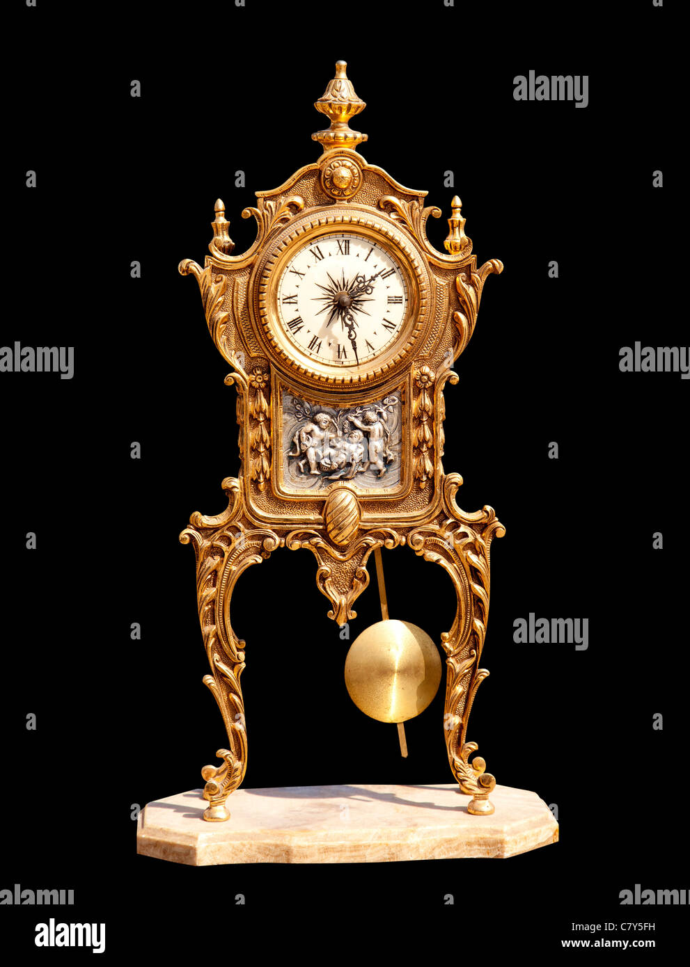 Vintage ancienne horloge à pendule en laiton Banque D'Images