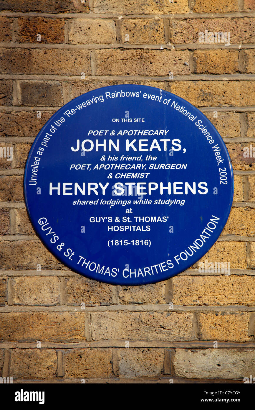 John Keats et Henry Stephens blue plaque à Londres, Angleterre Banque D'Images