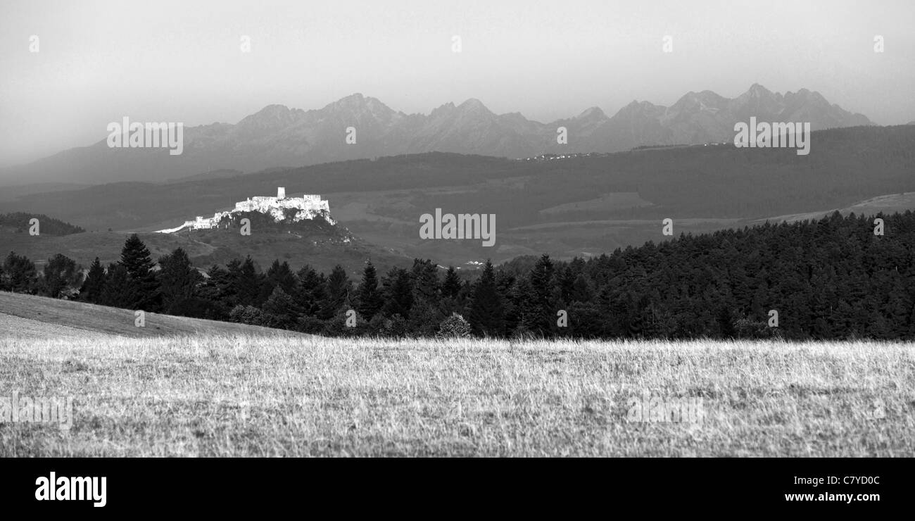 Ancien château de Spis en noir et blanc, la Slovaquie Banque D'Images