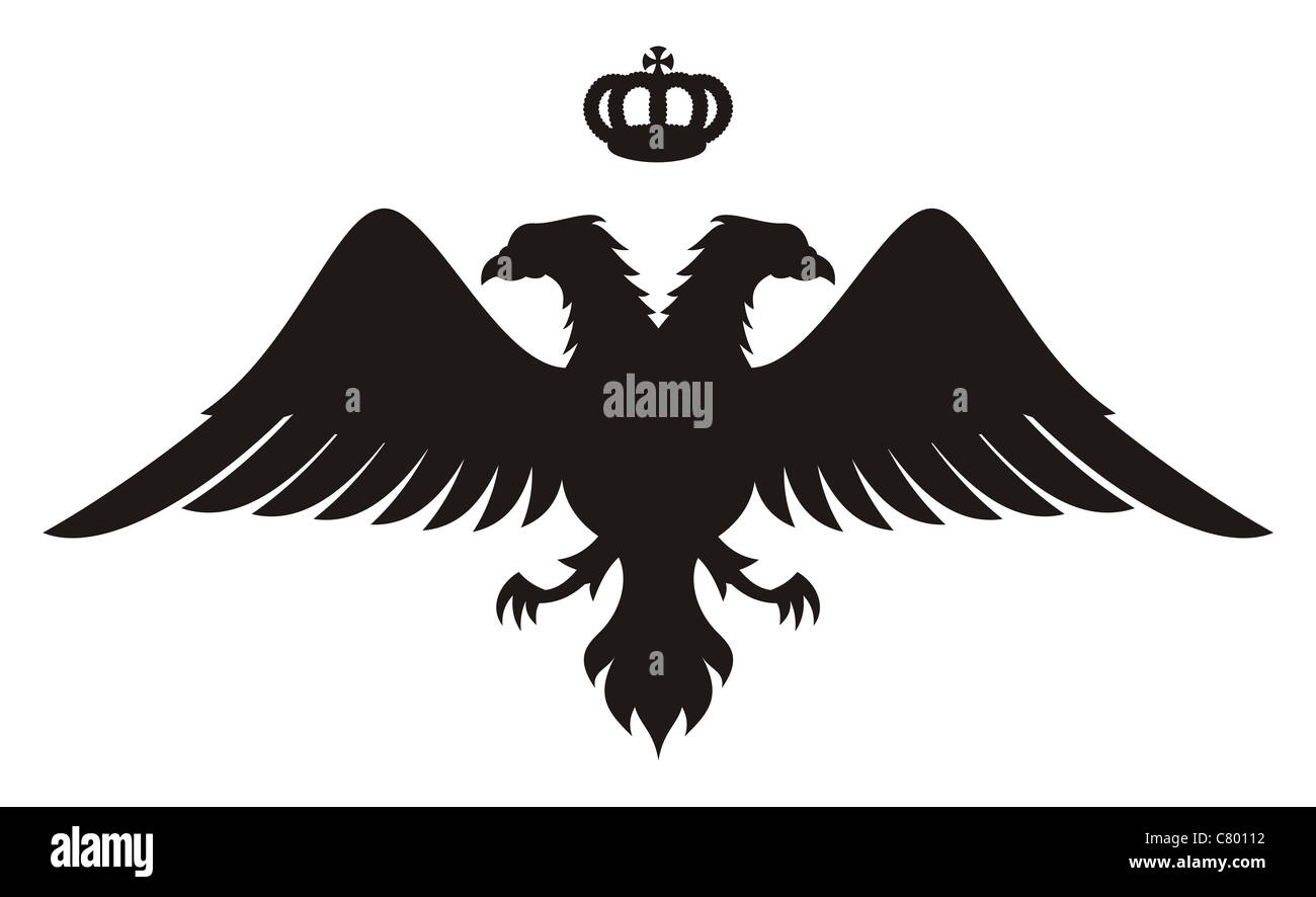 Silhouette de l'aigle à double tête avec la couronne, symbole de rois byzantins Banque D'Images
