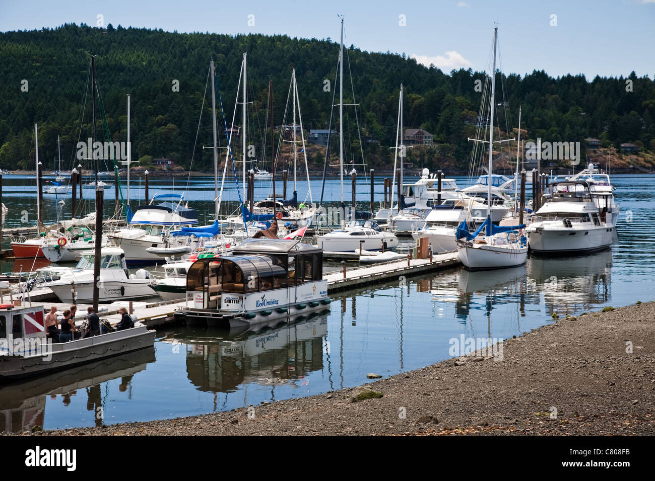 Tête de verre eco-croisière navire amarré à un quai, l'île de Vancouver, Canada Banque D'Images