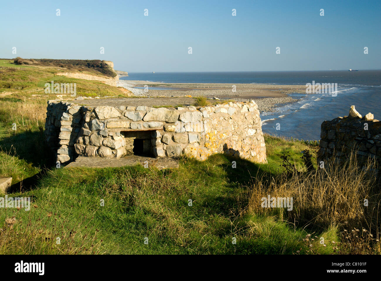 Seconde Guerre mondiale comprimé Fort, Tresilian Bay, la côte du Glamorgan, Vale of Glamorgan, Pays de Galles du Sud. Banque D'Images