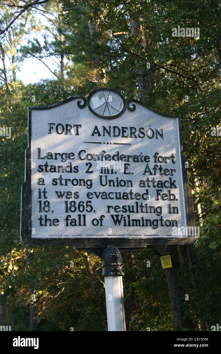 FORT ANDERSON Grand fort confédéré est 2 mi. E. Après une forte attaque de l'Union européenne il a été évacué le 18 février 1865 Banque D'Images