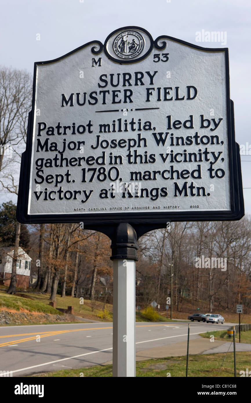 M53 SURRY MUSTER DOMAINE milice Patriote, dirigée par le Major Joseph Winston, réunis dans ce voisinage, Septembre 1780 Banque D'Images