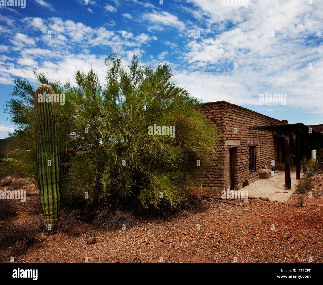 Adobe demeure dans le désert de Tucson. Banque D'Images