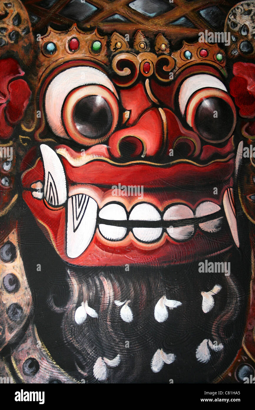 Peinture d'un masque Barong Balinais Banque D'Images