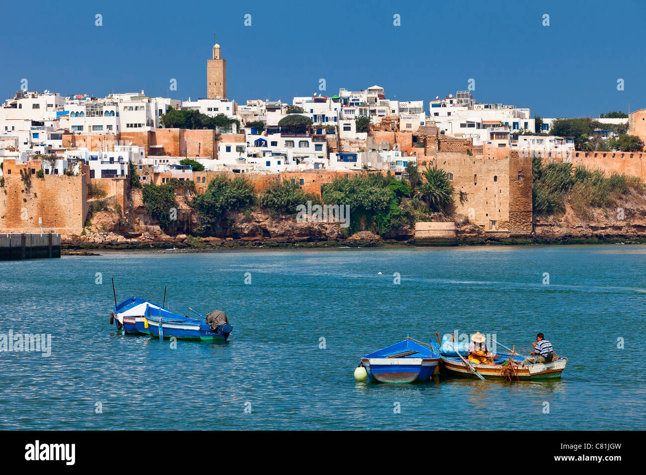 Maroc, Rabat, fleuve Bou Regreg et la Kasbah des Oudaias Banque D'Images