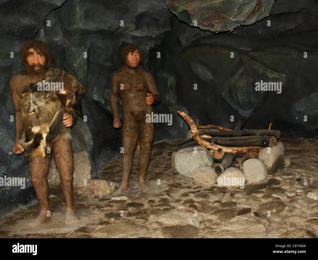 L'Homo erectus en grotte préhistorique Leba Park (parc à thème), Pologne Banque D'Images