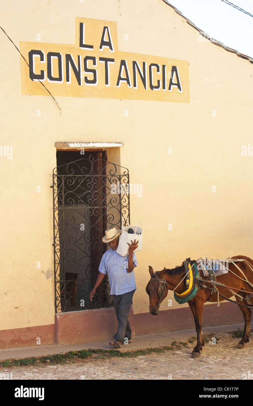 TRINIDAD : Scène de rue AVEC L'HOMME ET LE CHEVAL Banque D'Images