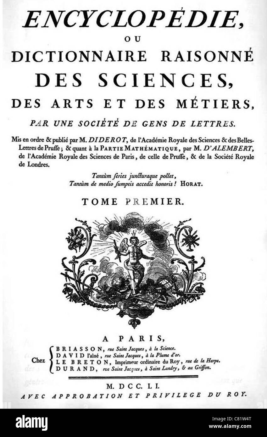 DENIS DIDEROT (1713-1784) Philosophe et écrivain. Page de titre de son Encyclopedie d'abord publié en 1751 Banque D'Images