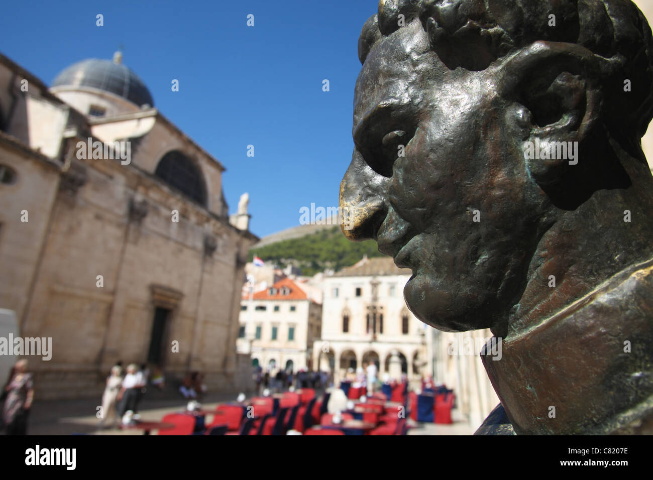 Statue de Marin Drzic dans la vieille ville de Dubrovnik Banque D'Images