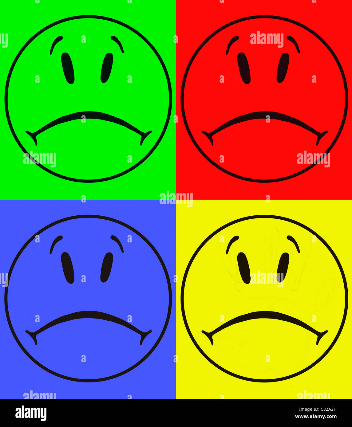 Triste caricature smiley généré par ordinateur de bord de couleurs Banque D'Images