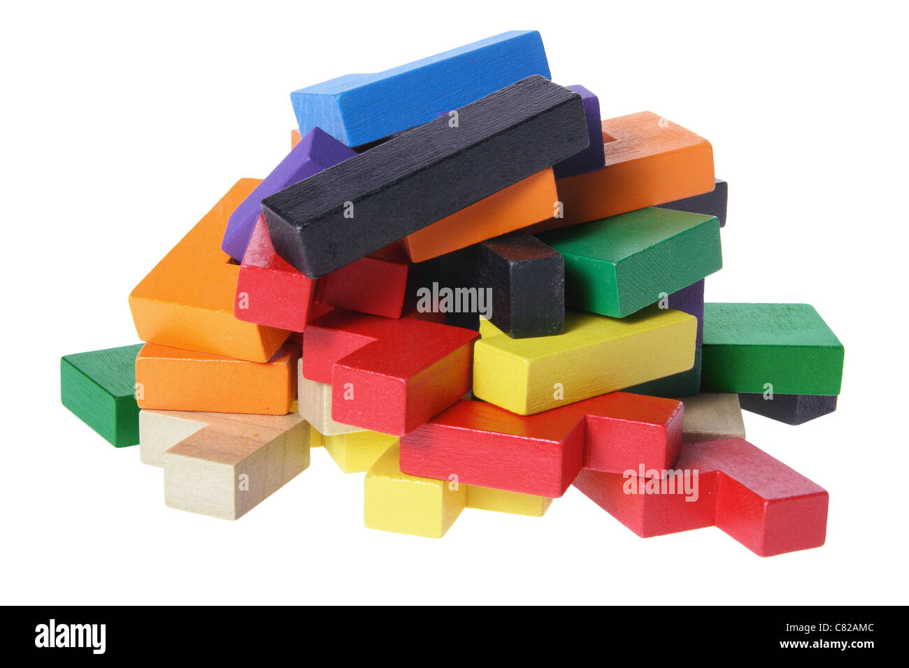 Pile de blocs puzzle en bois Banque D'Images