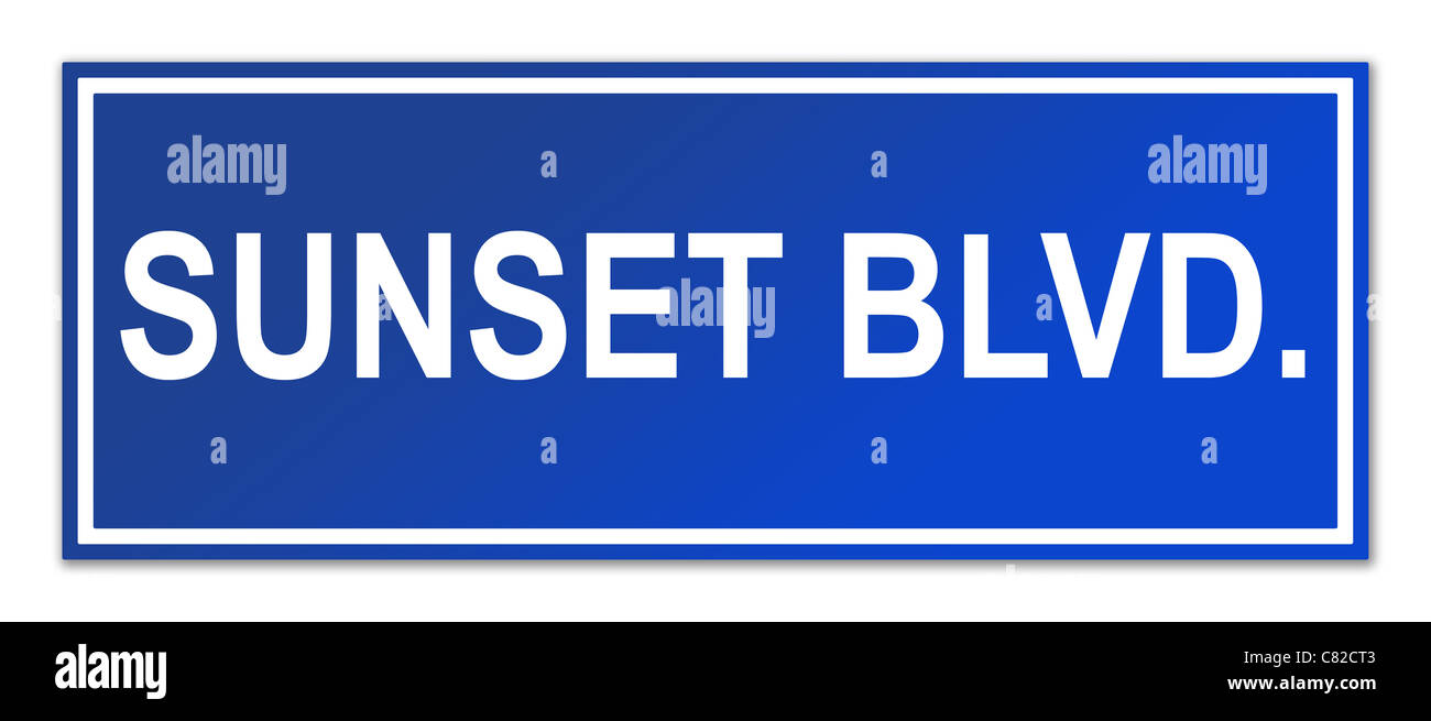 Sunset Boulevard street sign isolé sur fond blanc, Los Angeles, Californie, États-Unis. Banque D'Images