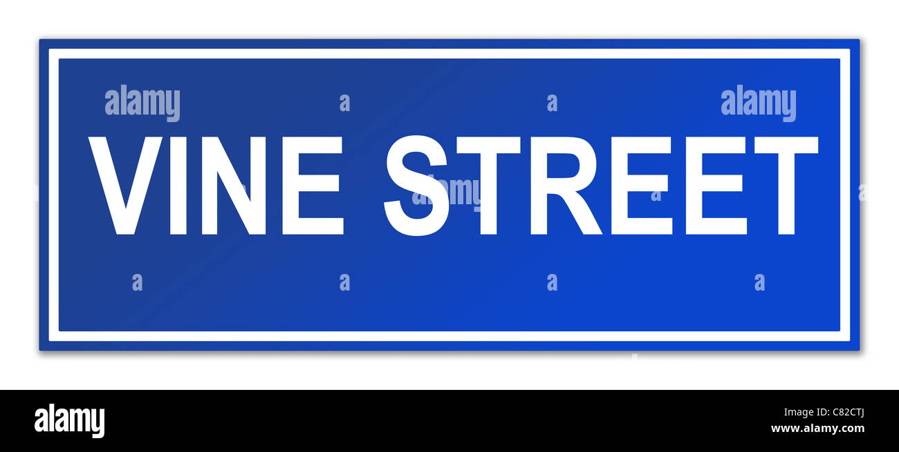Vine Street sign isolé sur fond blanc avec l'exemplaire de l'espace. Banque D'Images