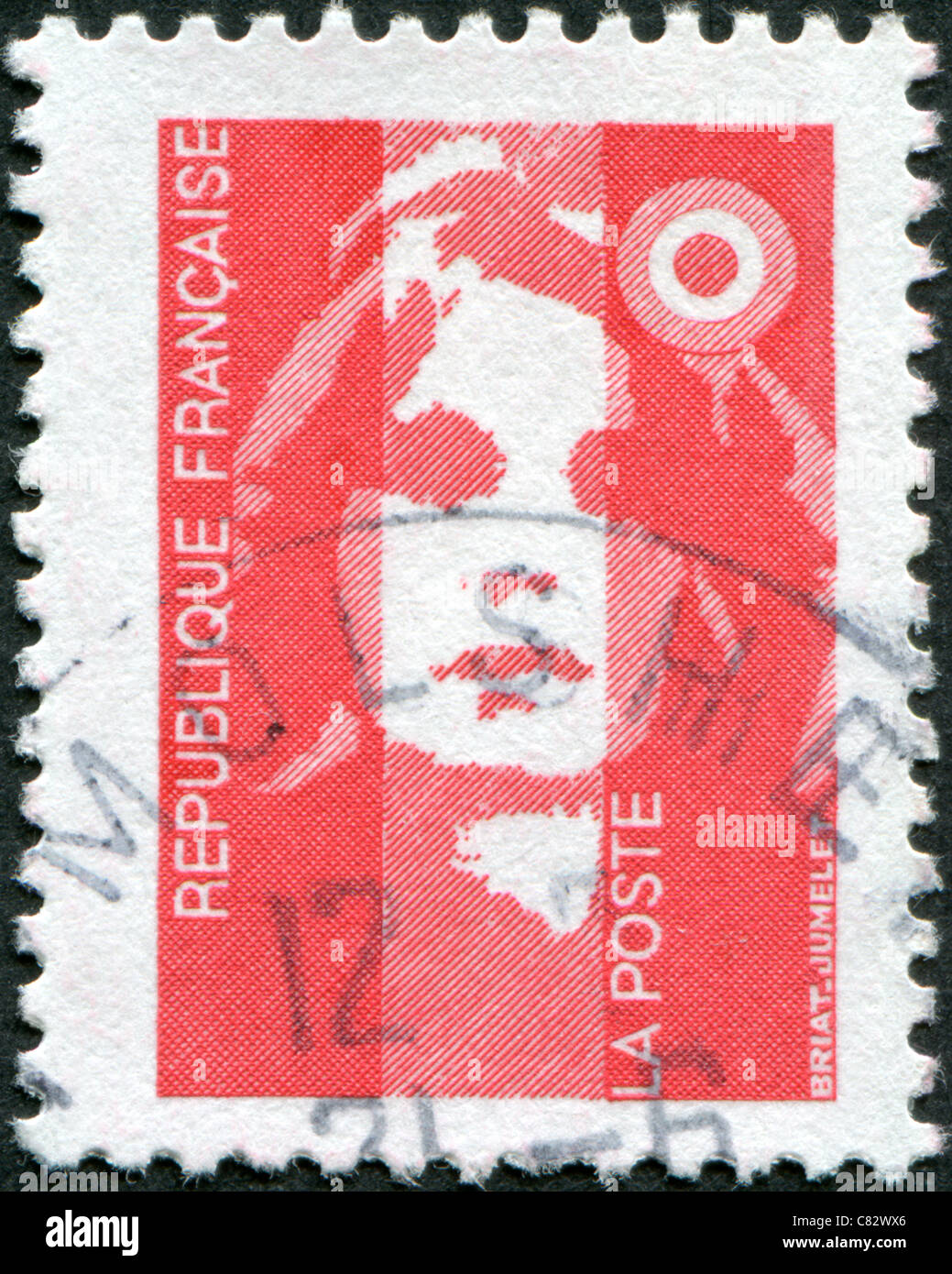 FRANCE - 1989 : timbre imprimé en France, représente Marianne est un emblème national de la France Banque D'Images