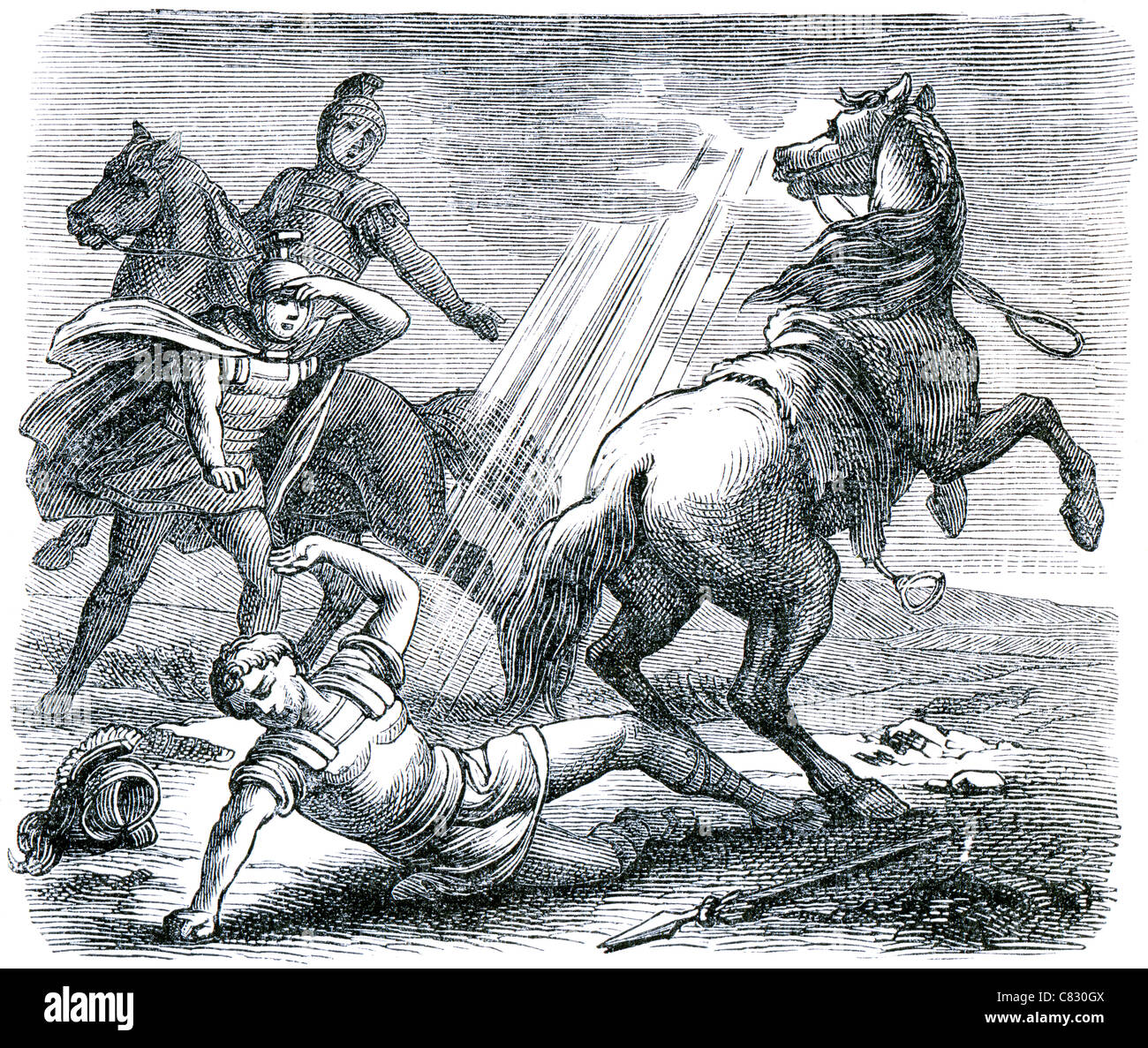 Gravure ancienne. La conversion de l'Apôtre Paul. Le livre "Histoire de la Religion Chrétienne', 1880 Banque D'Images