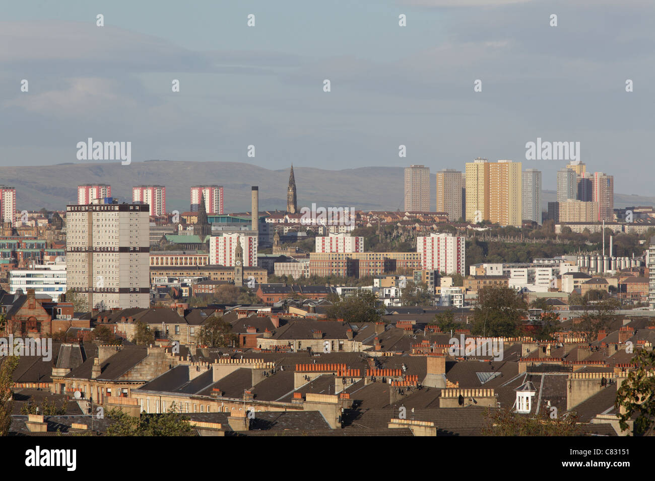 Voir à au nord-est de la ville de Glasgow Skyline de Queen's Park, Ecosse, Royaume-Uni Banque D'Images