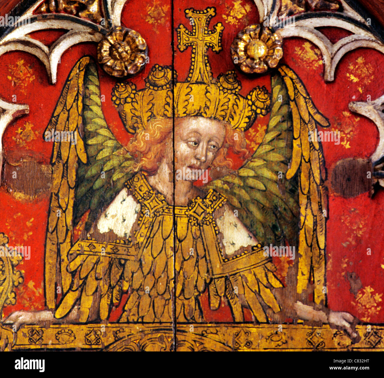 Ranworth, Norfolk, jubé, figure de l'Ange, l'anglais écrans médiévale peintures Peinture Panneaux Panneau peint Banque D'Images