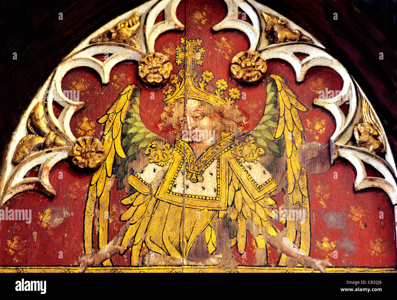Ranworth, Norfolk, jubé, figure de l'Ange, l'anglais écrans médiévale peintures Peinture Panneaux Panneau peint Banque D'Images
