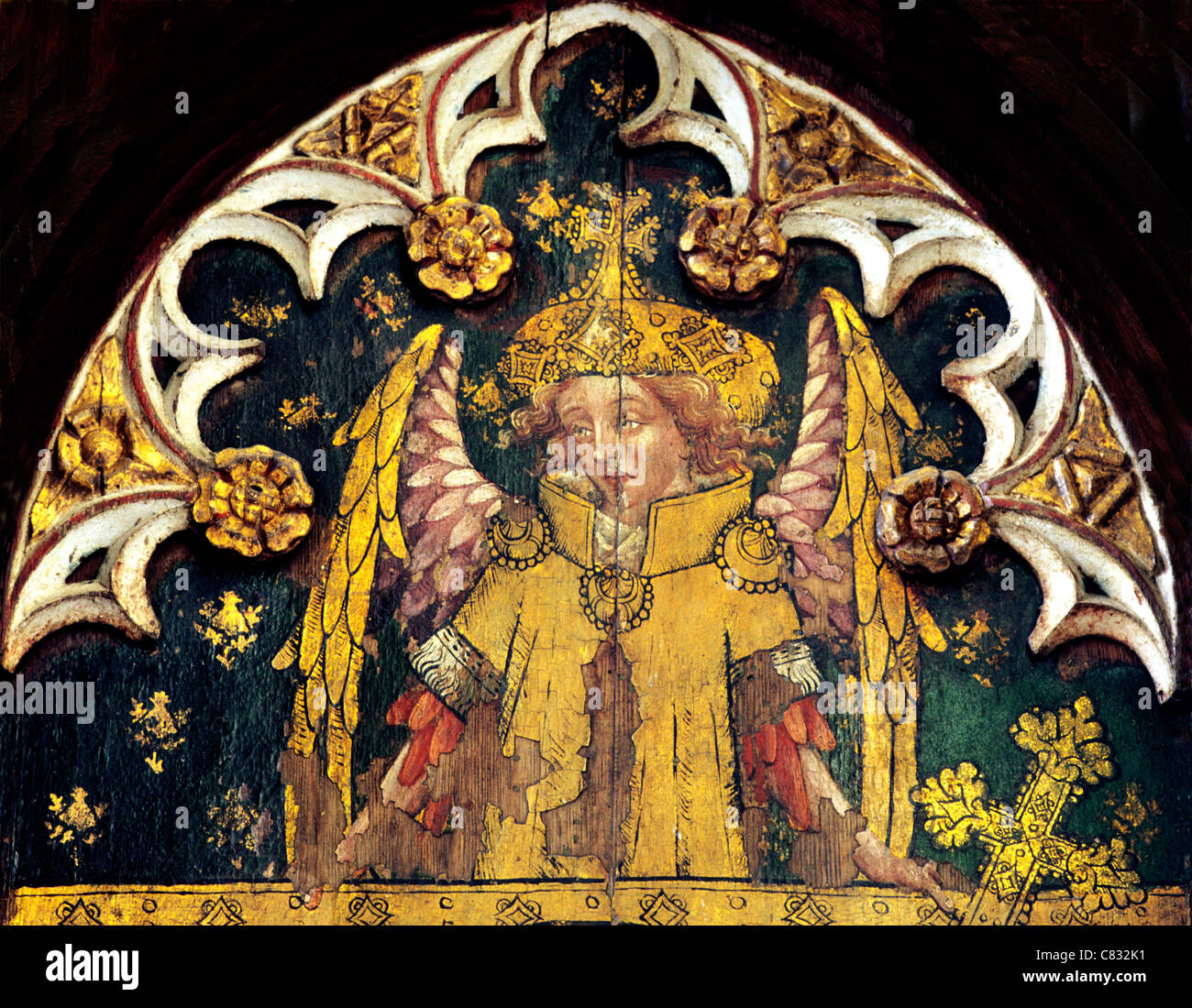 Ranworth, Norfolk, jubé, figure de l'Ange, l'anglais écrans médiévale peintures Peinture Panneaux Panneau peint Banque D'Images