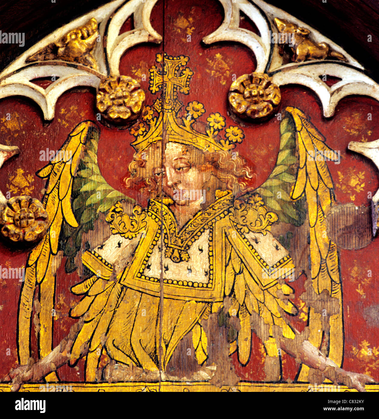 Ranworth, Norfolk, jubé, figure de l'Ange English écrans médiévale peintures peinture panneaux panneau peint l'Angleterre Banque D'Images