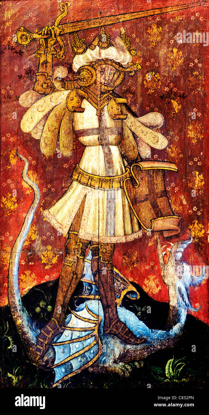 Ranworth, Norfolk, jubé, Saint Georges terrassant le dragon anglais écrans médiévale peintures Peinture Panneaux Panneau peint Banque D'Images