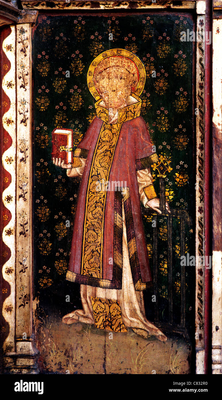 Ranworth, Norfolk, jubé, Saint-Laurent, Laurence, écrans médiévale anglaise peintures peinture panneaux panneau peint l'Angleterre Banque D'Images
