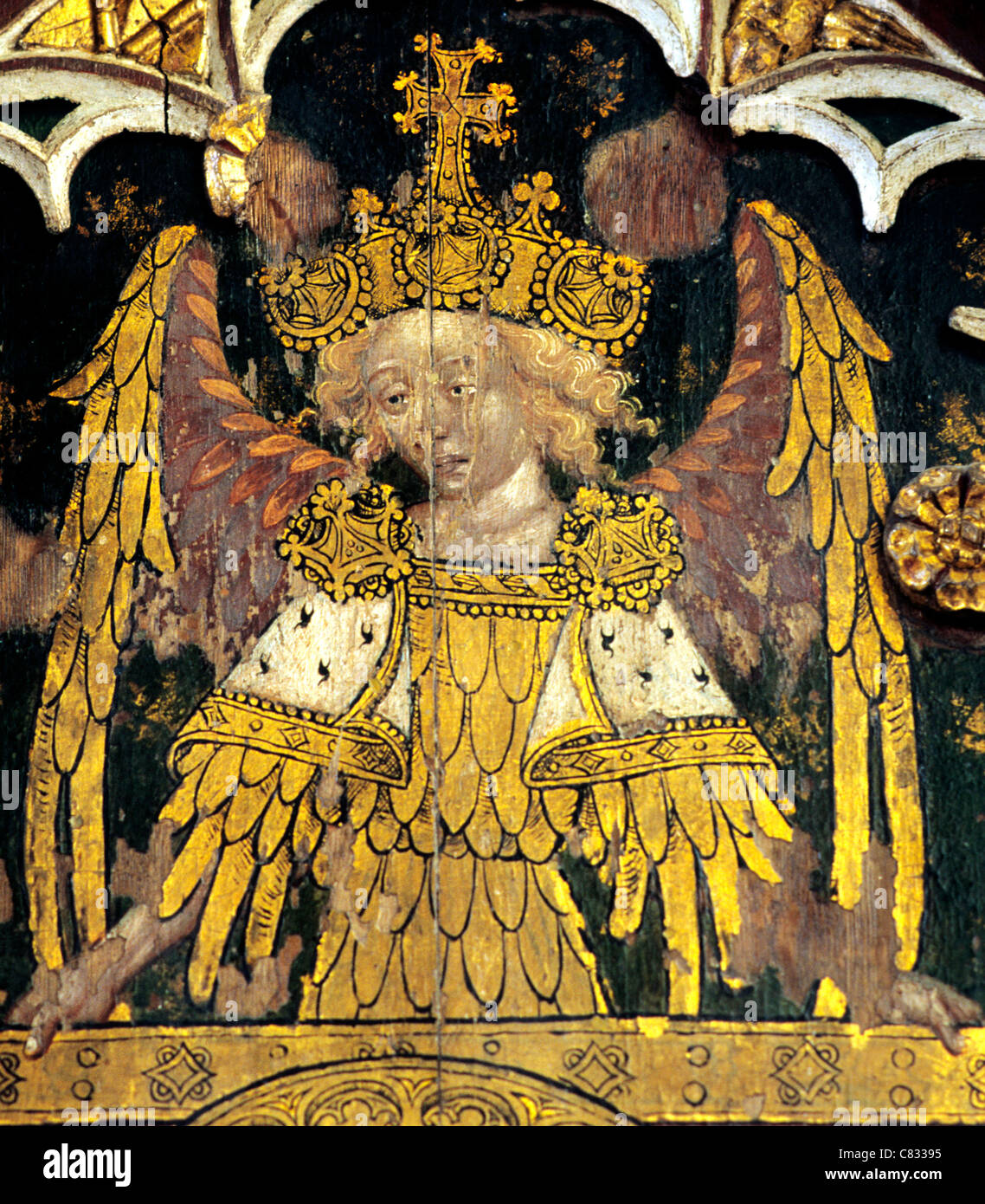 Ranworth, Norfolk, jubé, figure de Angel, écrans médiévale anglaise peintures peinture panneaux panneau peint l'Angleterre Banque D'Images