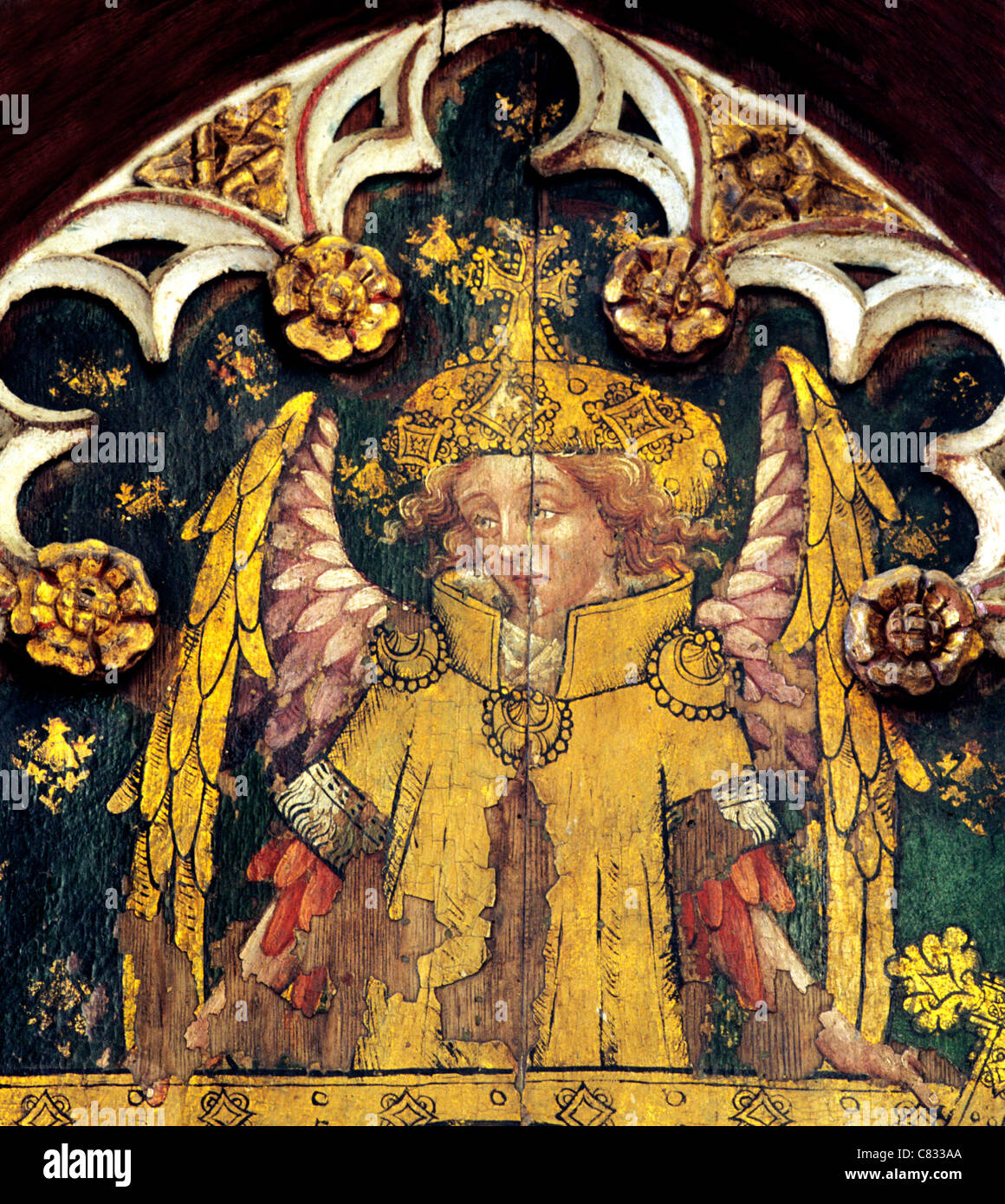 Ranworth, Norfolk, jubé, figure de l'Ange, l'anglais écrans médiévale peintures Peinture Panneaux Panneau peint Banque D'Images