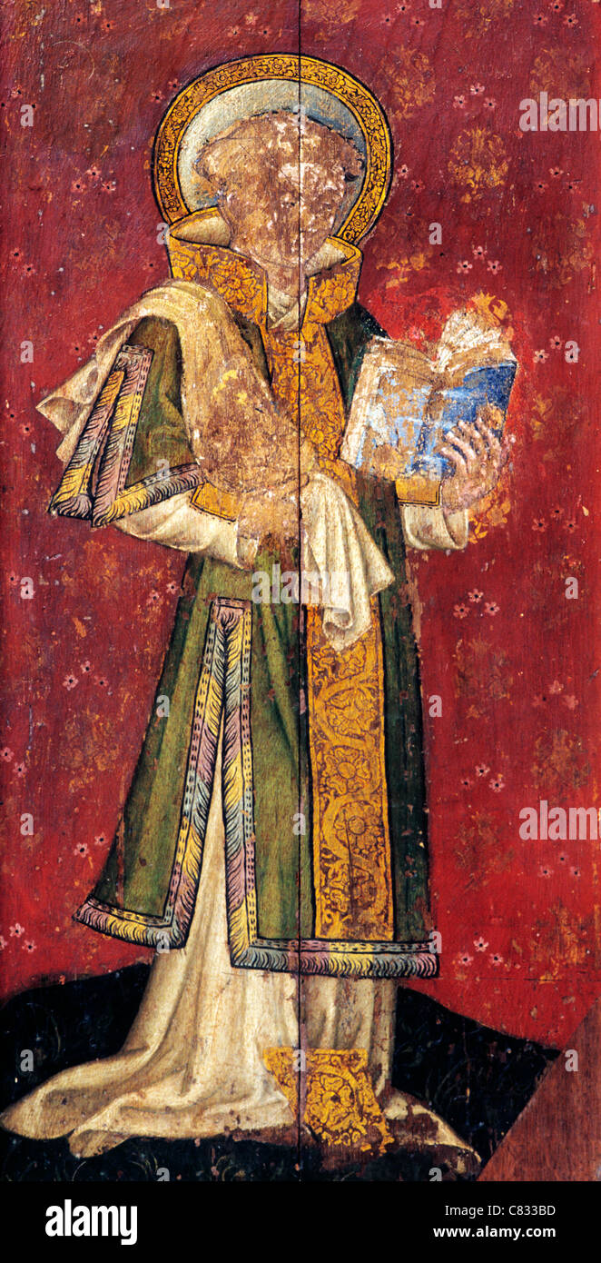 Ranworth, Norfolk, jubé, St. Stephen, tenant les pierres de son martyre, l'anglais écrans médiévale peintures Peinture Banque D'Images