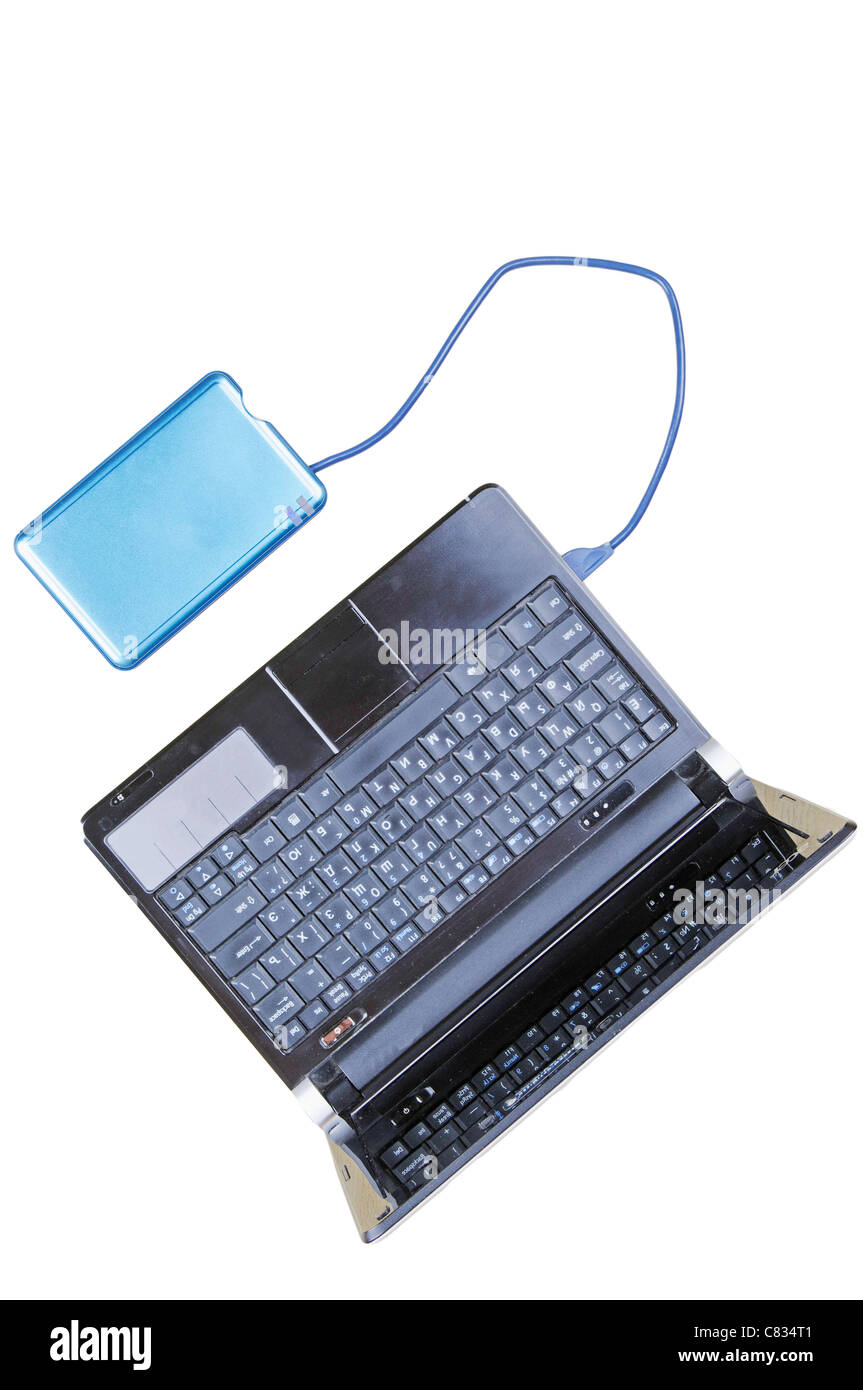 Disque dur externe connecté au netbook Banque D'Images