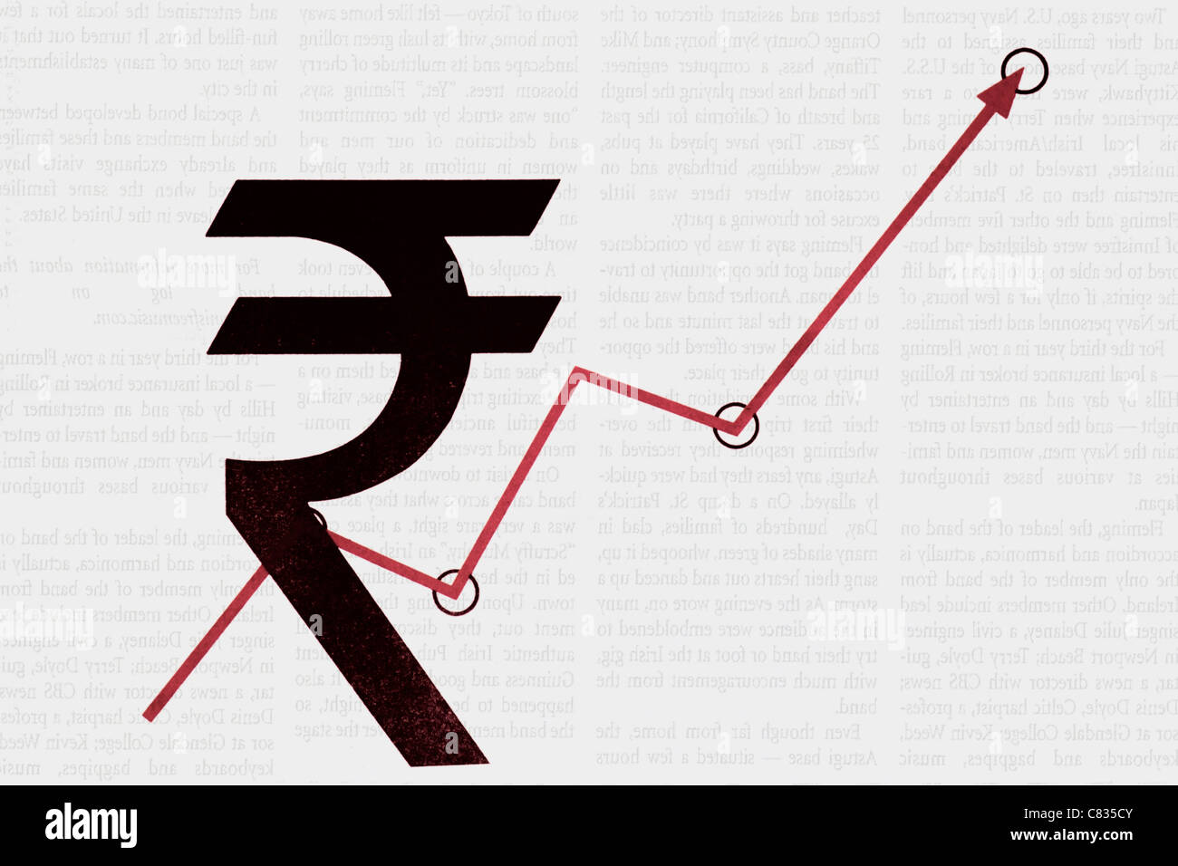 Rupee symbole avec la flèche graphique Banque D'Images