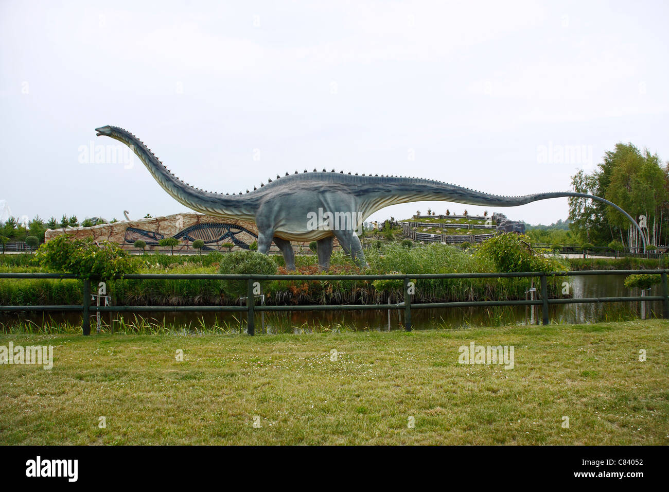 Le Diplodocus (double-poutres apparentes) dans le parc des dinosaures de Leba (parc à thème), Pologne Banque D'Images