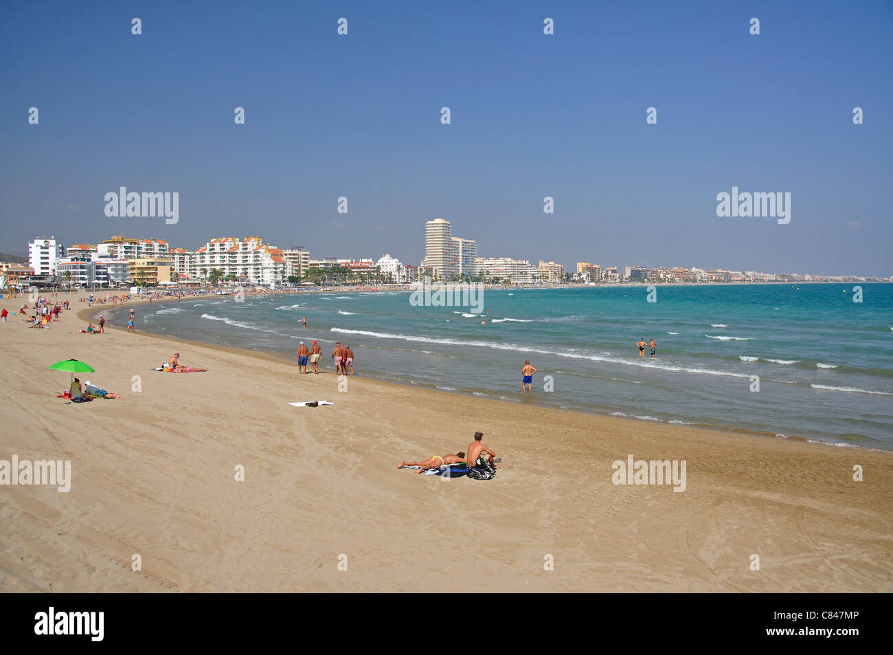 Playa Norte de Peñíscola, Peníscola, Costa del Azahar, Province de Castellón, Communauté Valencienne, Espagne Banque D'Images