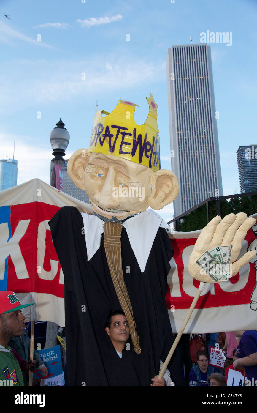 Les entreprises parasites marionnette. Chicago occupent de protestation. Banque D'Images