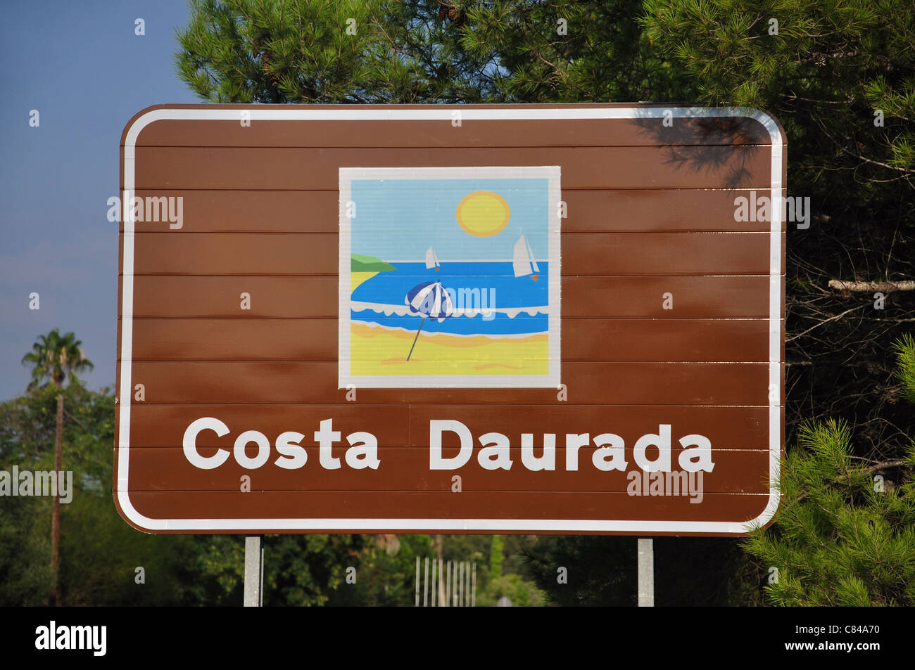 Signe de la Costa Daurada, Costa Dorada, province de Tarragone, Catalogne, Espagne Banque D'Images