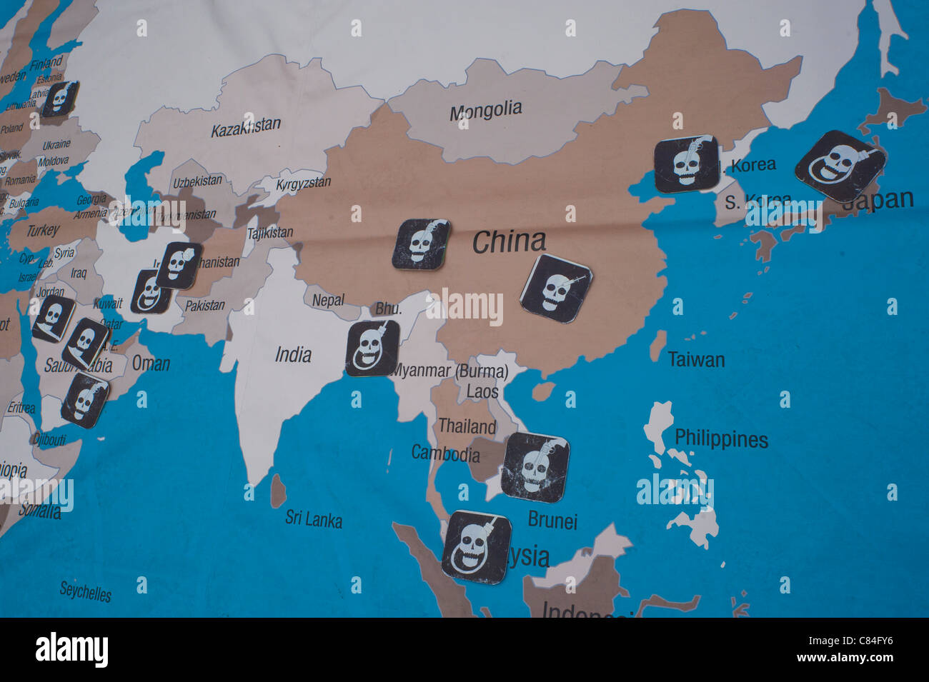 Carte du monde montrant "La peine capitale' unies dans une protestation contre la peine de mort. Banque D'Images