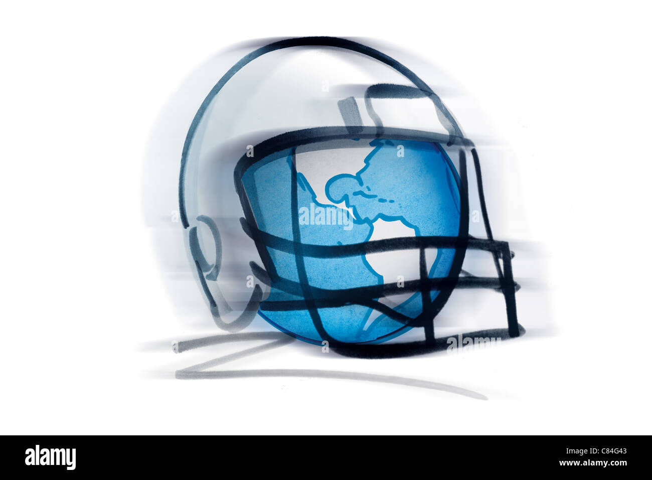 Monde à l'intérieur de football helmet Banque D'Images