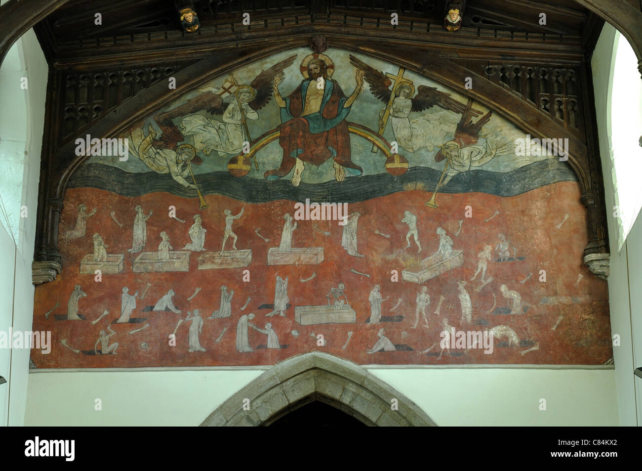 La peinture de Doom, Eglise St Mary, Oliena, Leicestershire, England, UK Banque D'Images