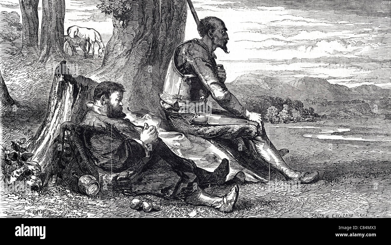 Circa 1849 gravure victorienne de Don Quichotte et Sancho peint par John Gilbert Banque D'Images