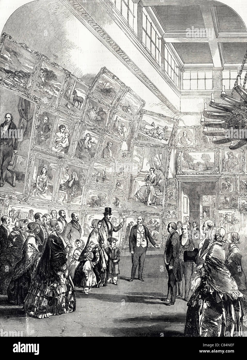 Circa 1849 gravure victorienne de la reine Victoria visite de l'Académie royale exposition de Mai 1849 Banque D'Images