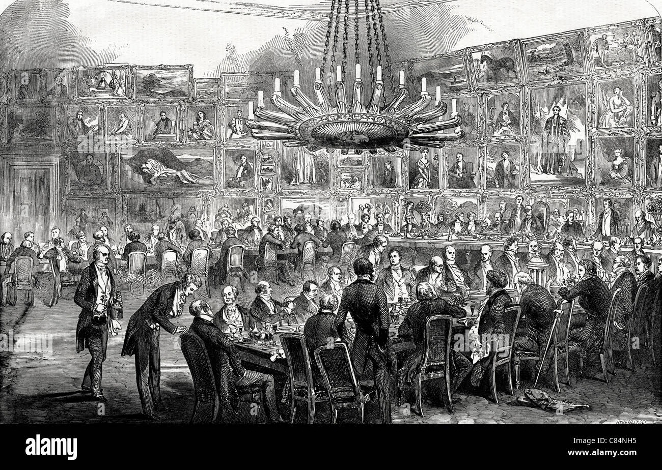 Circa 1849 gravure victorienne du banquet à l'Académie royale exposition de Mai 1849 Banque D'Images