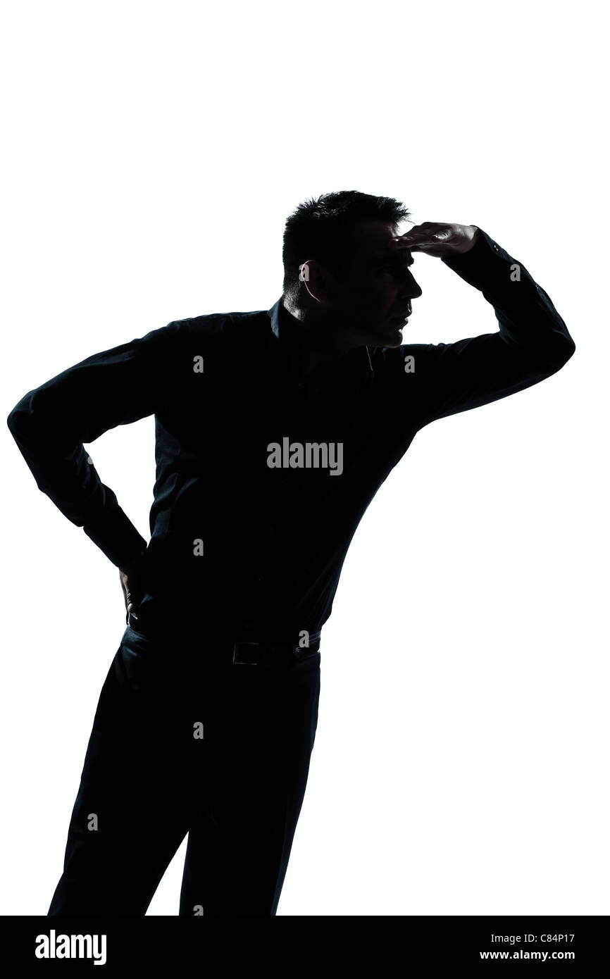 Portrait d'un homme à la geste avant d'ossature dans studio isolé sur fond blanc Banque D'Images